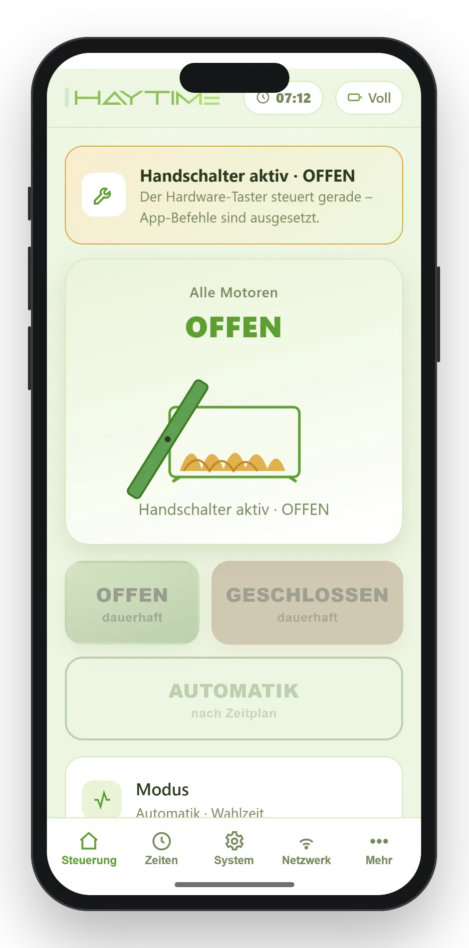 Steuerung: Handschalter aktiv